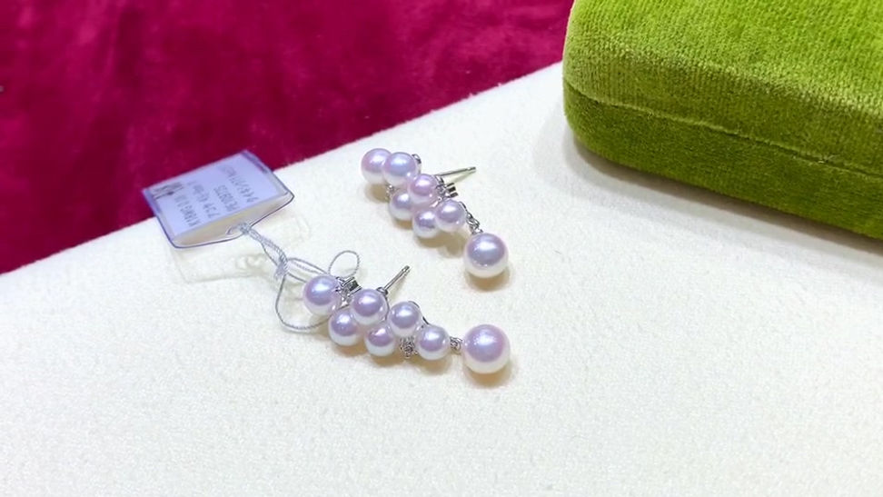 AAAA 4.5-6 mm Baby Akoya Pearl Earrings 18k Gold w/ Diamond